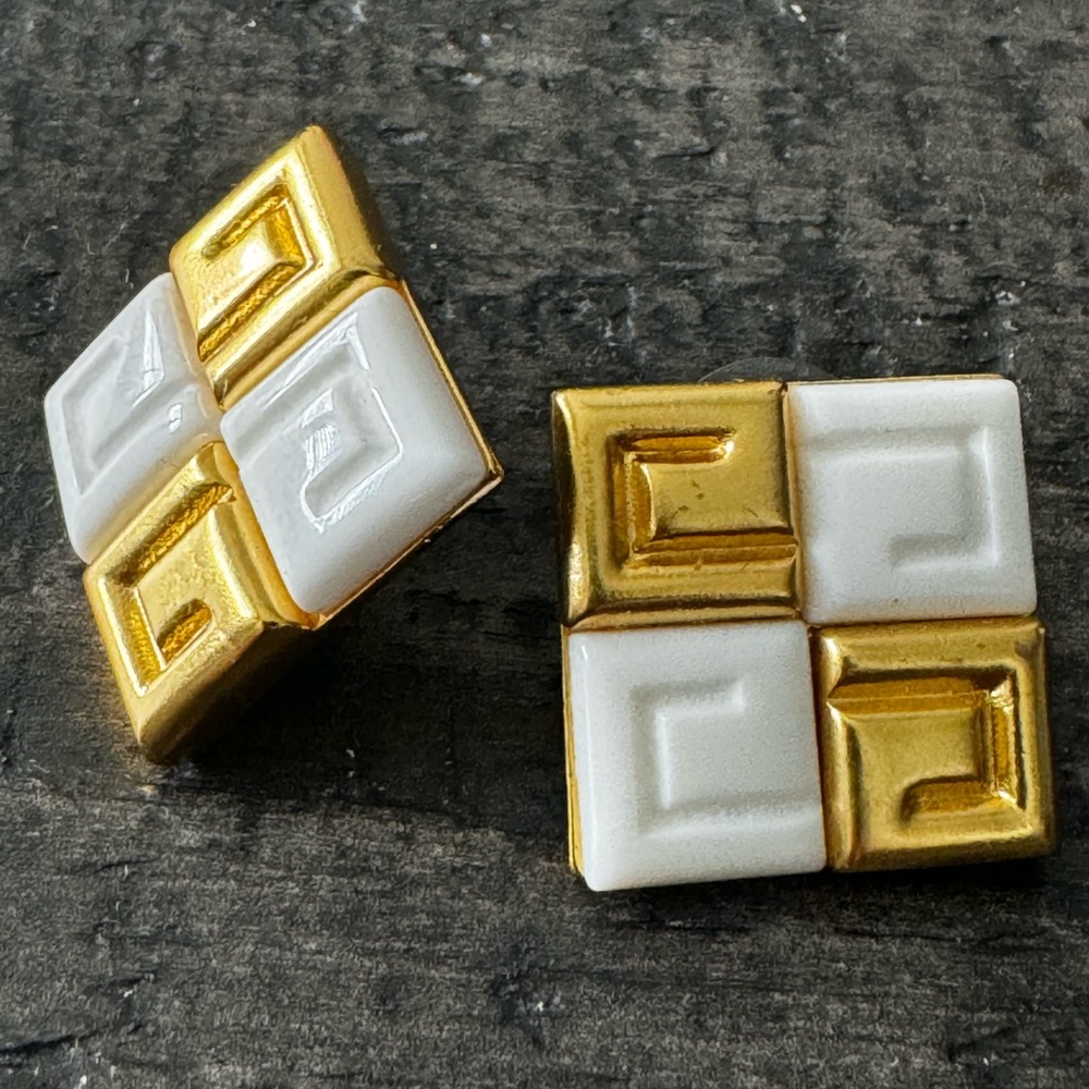 Bohemian style two tone white enamel square fashion earrings